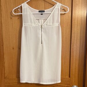 Express Light Cream/White Semi Sheer Tank Top with Gold Zipper Detail